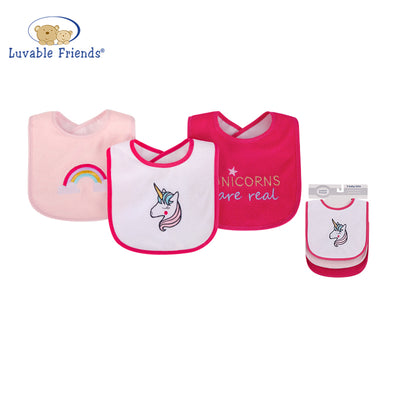 Baby Girl Knit Terry With Peva Bib 3pc Unicorns Rainbows 00575CH - Little Kooma