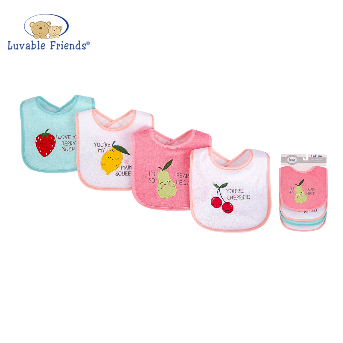 Baby Girl Knit Terry With Peva Bib 4pc Fruits 01783 - Little Kooma