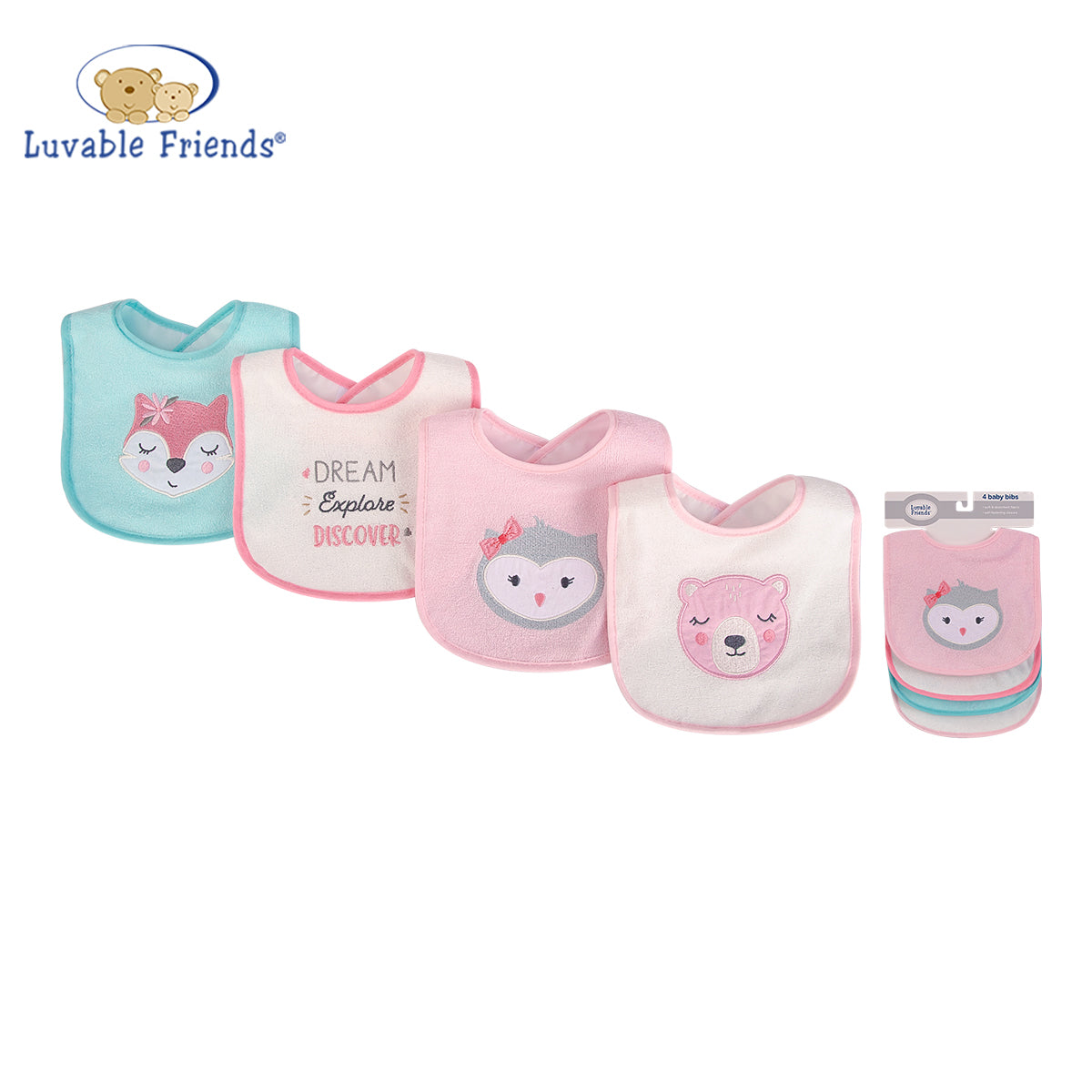 Baby Girl Knit Terry With Peva Bib 4pc Girl Woodland 01785 - Little Kooma