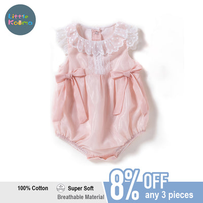 Baby Girl Lace Collar Bodysuit w Double Bowties - Little Kooma