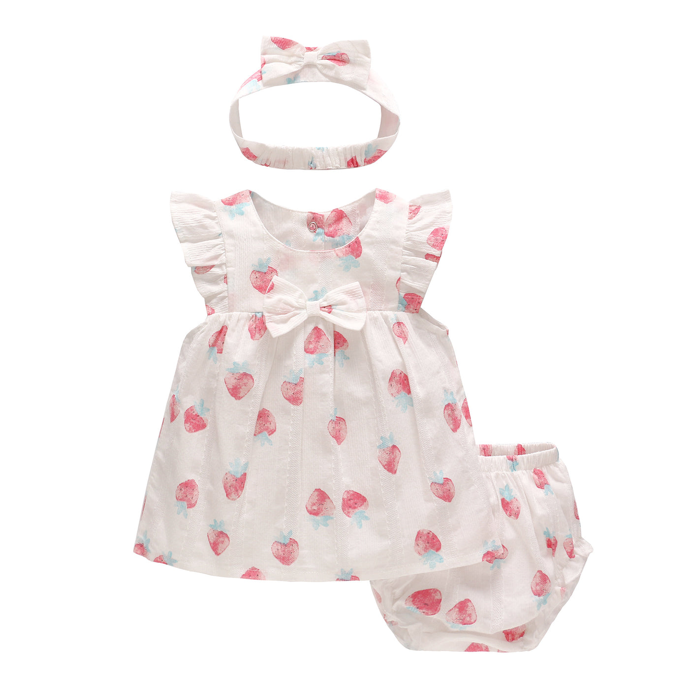 Baby Girl Strawberry Dress n Knicker n Headwrap 3 Piece Set - Little Kooma