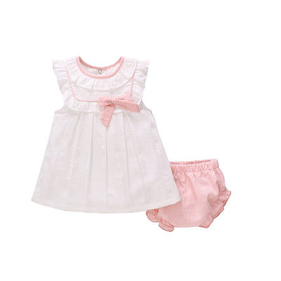 Baby Girl White Dress n Pink Knicker Set - 1209 - Little Kooma
