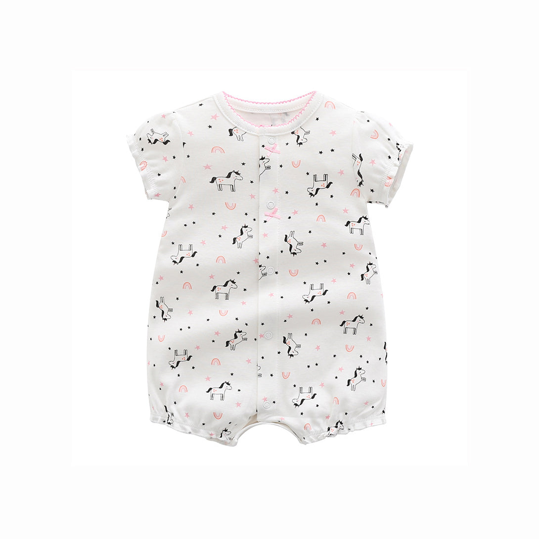 Baby Girl White w Rainbow Star n Unicorn Romper - Little Kooma