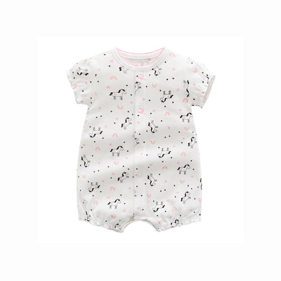 Baby Girl White w Rainbow Star n Unicorn Romper - Little Kooma