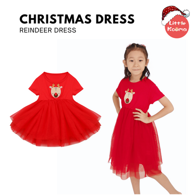 Baby Kids Christmas Outfit Red Reindeer Dress - Little Kooma