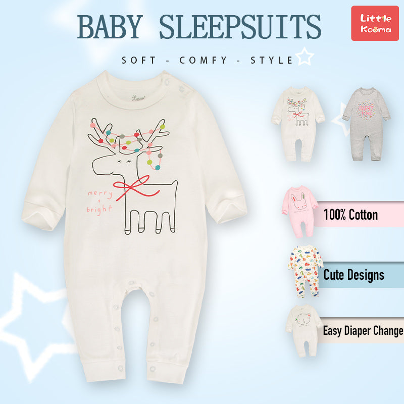 Baby Merry & Bright Reindeer White Jumpsuit All In One - Little Kooma