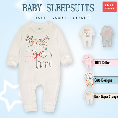 Baby Merry & Bright Reindeer White Jumpsuit All In One - Little Kooma