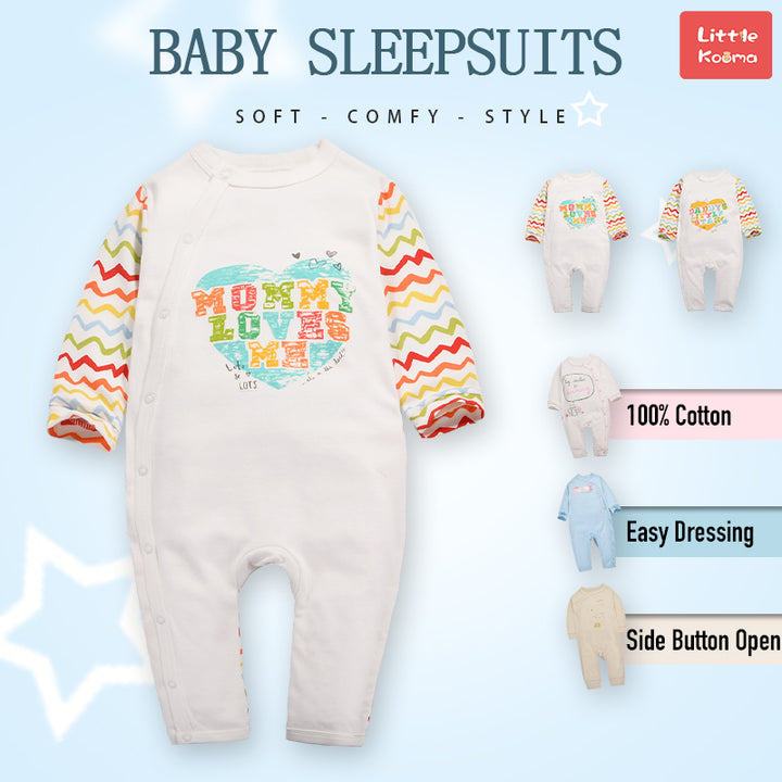 Baby Mommy Loves Me Colorful Sleeves Jumpsuit All In One - Little Kooma