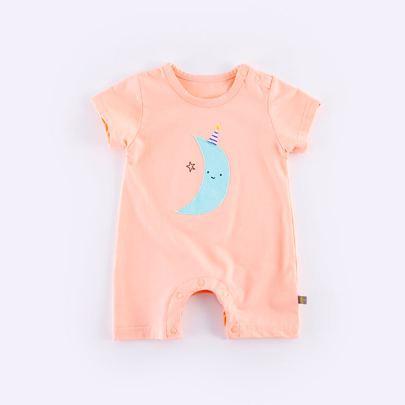 Baby Pink Romper w Blue Moon  - 0902 - Little Kooma