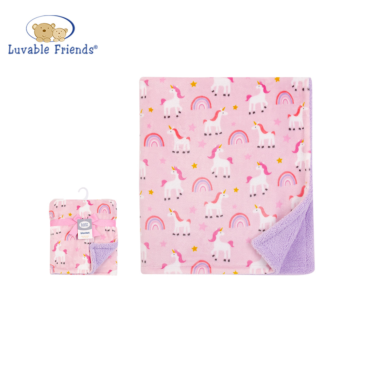 Baby Plush Blanket w Sherpa Backing Unicorn 40414 - Little Kooma