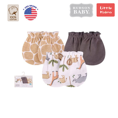 Baby Scratch Mittens Set 3 Pairs 01122CH Safari - Little Kooma