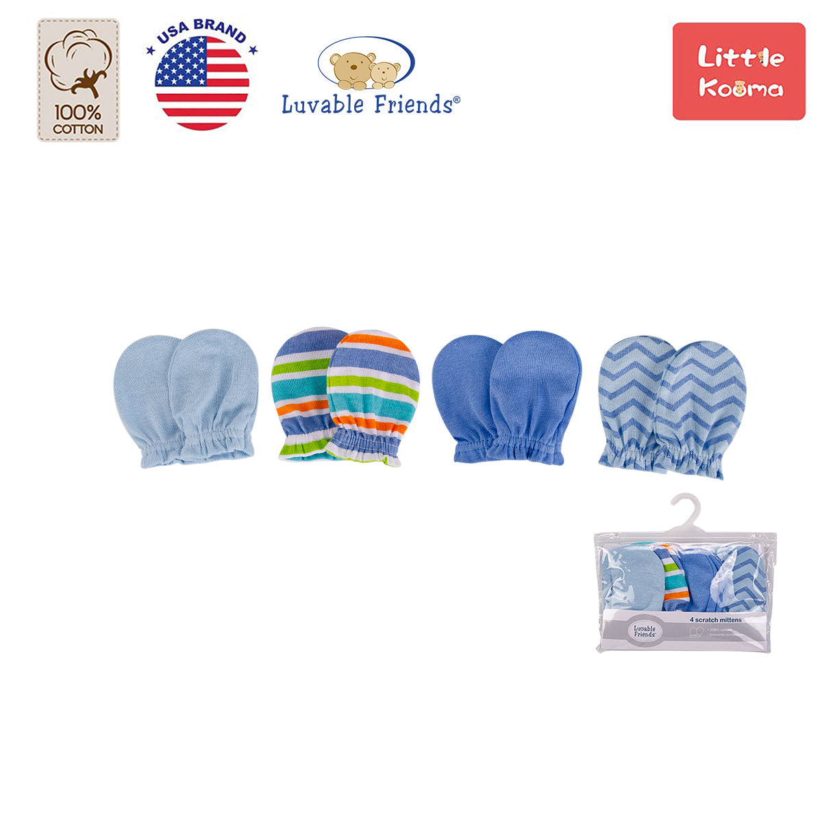 Baby Scratch Mittens Set 4 Pairs 34711 Blue - Little Kooma