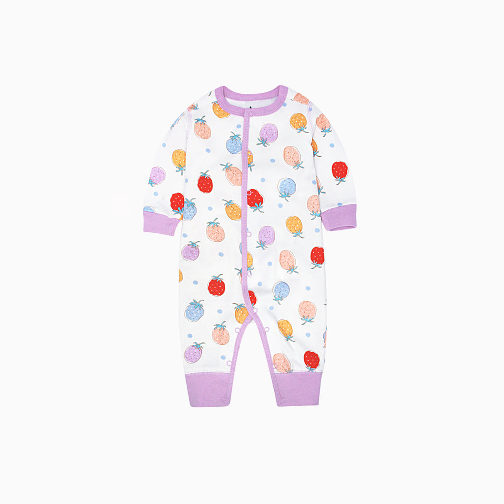 Baby Sleepsuit White w Fruits Feet Uncovered - 0813 - Little Kooma