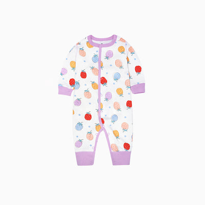 Baby Sleepsuit White w Fruits Feet Uncovered - 0813 - Little Kooma