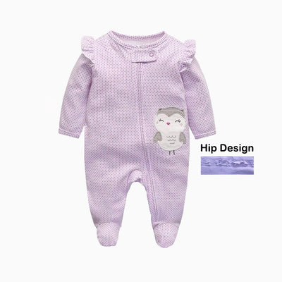 Baby Sleepsuits Purple Owl Full Zip - 0625 - Little Kooma
