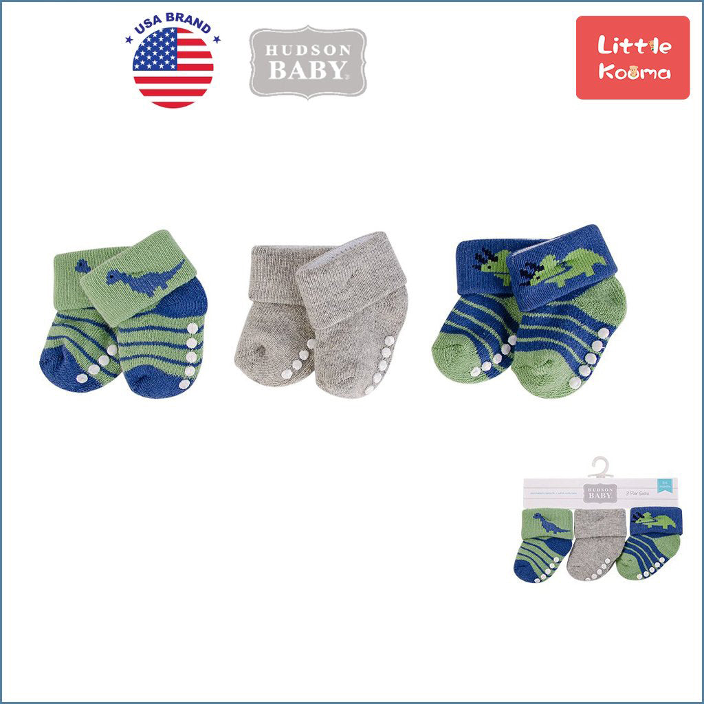 New Born Baby Terry Socks 3 Pack 00374 - 1204 Dinosaur - Little Kooma