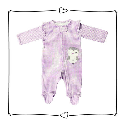 Baby Sleepsuits Purple Owl Full Zip - 0625 - Little Kooma