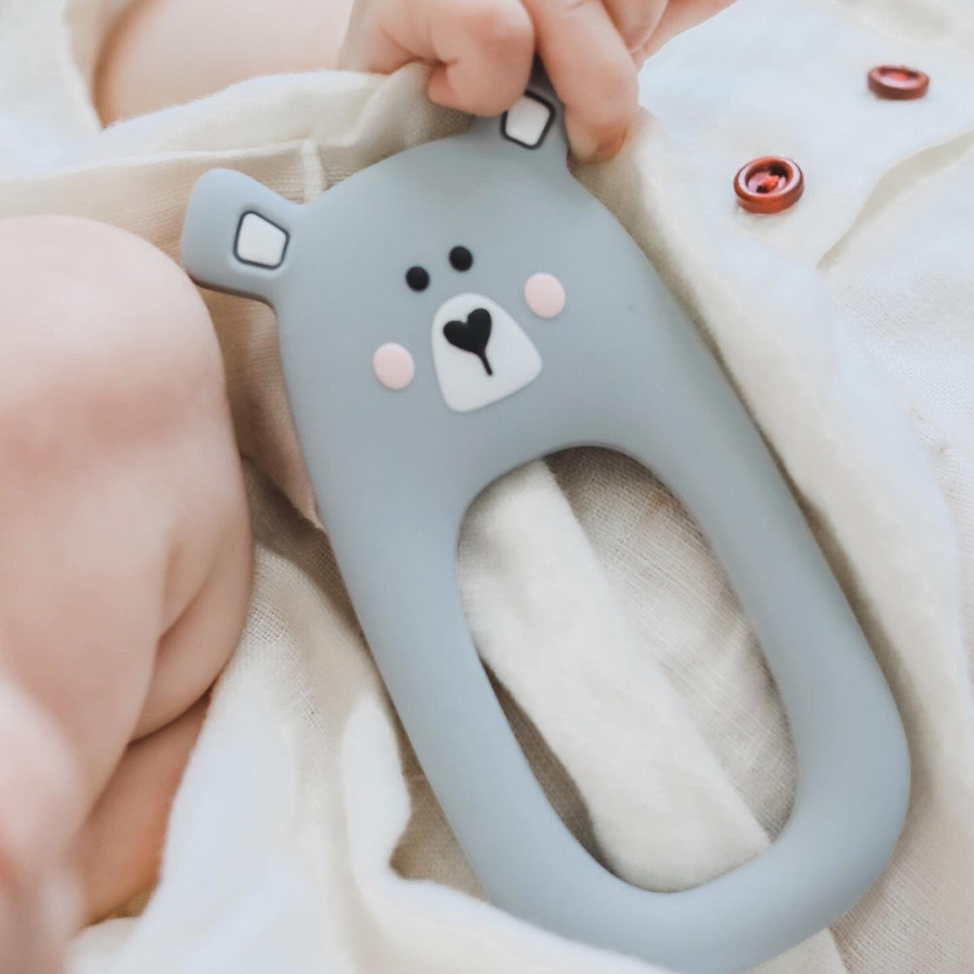 Baby Teether Set Grey Bear Silicone Teether Set By Little Cheeks - Little Kooma