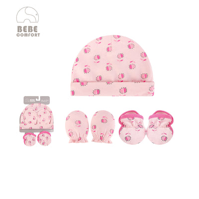 Bebe Comfort Hats n Scratch Mittens n Booties 5 Pcs Set Pink Flowers BC73137 - Little Kooma