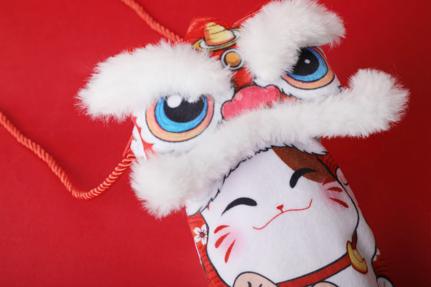 Baby Kids CNY Chinese New Year Ang Bao Red Velvet Envelope Sling Bag Fortune Cat w Dancing Lion - Little Kooma