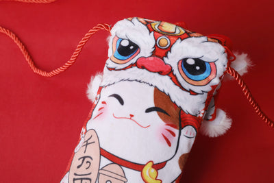 Baby Kids CNY Chinese New Year Ang Bao Red Velvet Envelope Sling Bag Fortune Cat w Dancing Lion - Little Kooma
