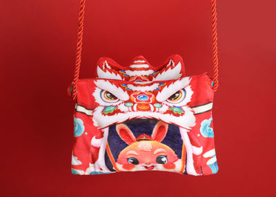 Baby Kids CNY Chinese New Year Rabbit Year Ang Bao Red Velvet Envelope Sling Bag Dancing Lion - Little Kooma