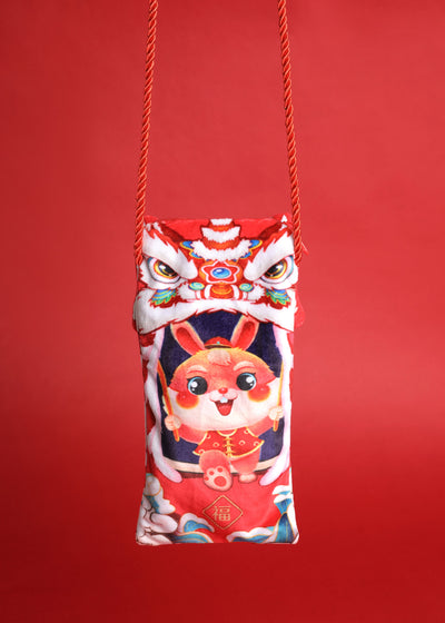 Baby Kids CNY Chinese New Year Rabbit Year Ang Bao Red Velvet Envelope Sling Bag Dancing Lion - Little Kooma