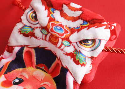 Baby Kids CNY Chinese New Year Rabbit Year Ang Bao Red Velvet Envelope Sling Bag Dancing Lion - Little Kooma