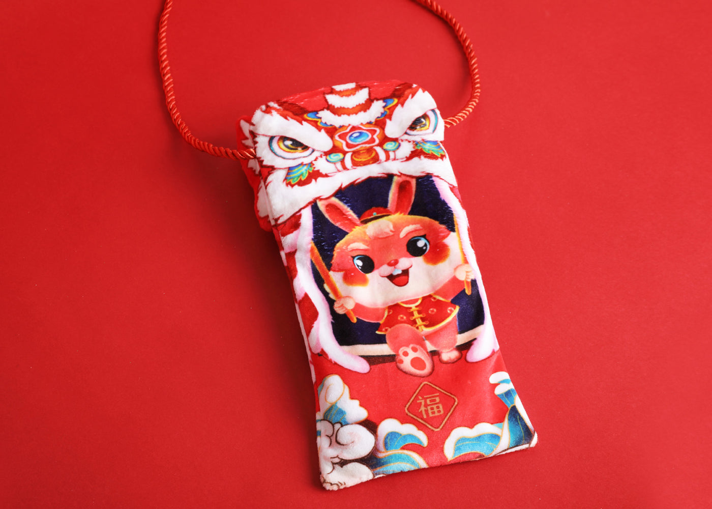 Baby Kids CNY Chinese New Year Rabbit Year Ang Bao Red Velvet Envelope Sling Bag Dancing Lion - Little Kooma