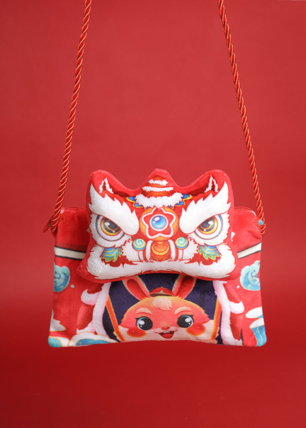 Baby Kids CNY Chinese New Year Rabbit Year Ang Bao Red Velvet Envelope Sling Bag Dancing Lion - Little Kooma