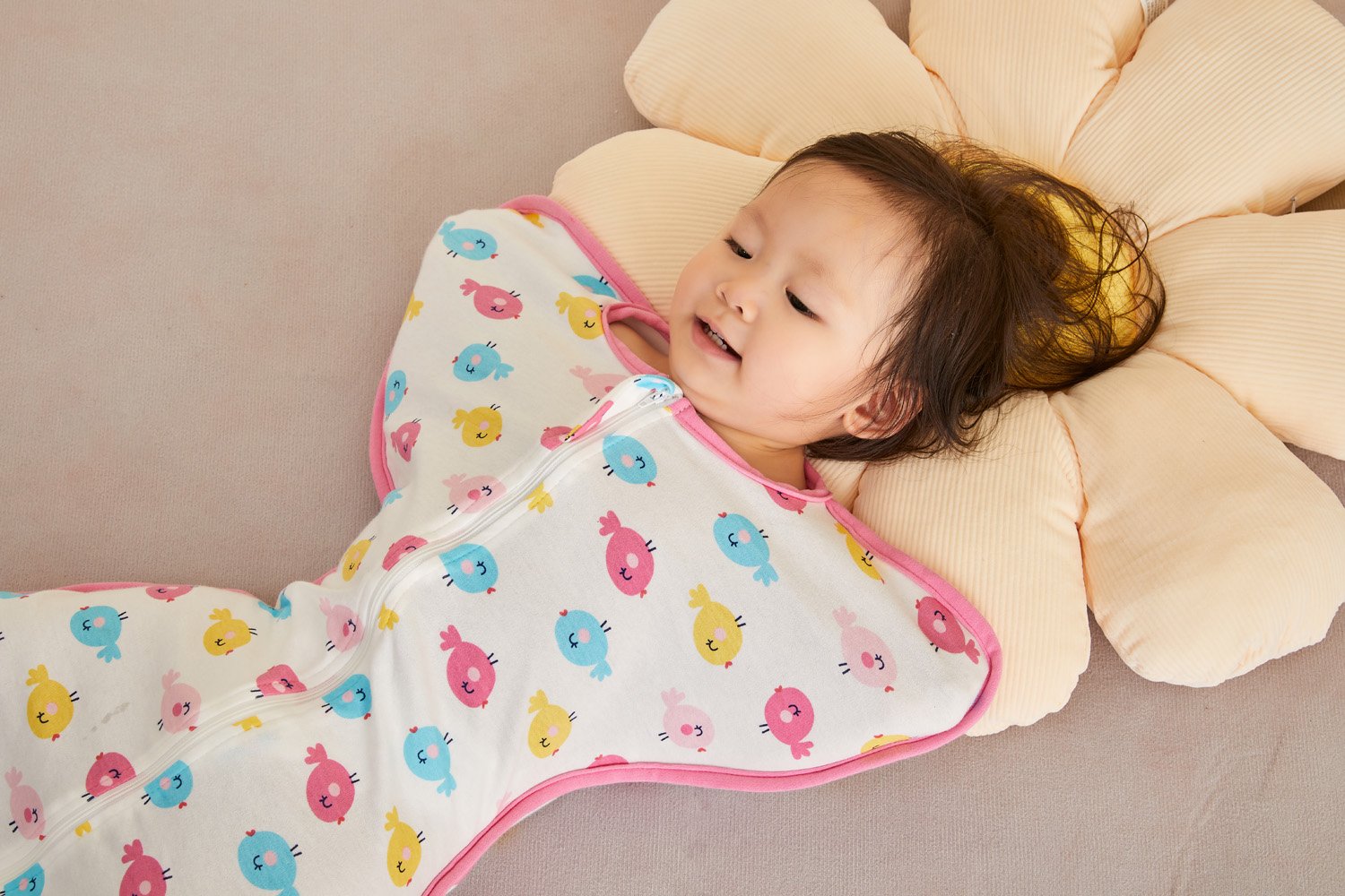 Baby Transitional Swaddle Sack w Arms Up 2-Way Zipper Birds - Little Kooma