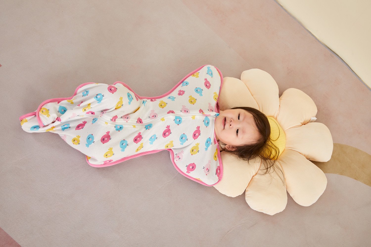 Baby Transitional Swaddle Sack w Arms Up 2-Way Zipper Birds - Little Kooma