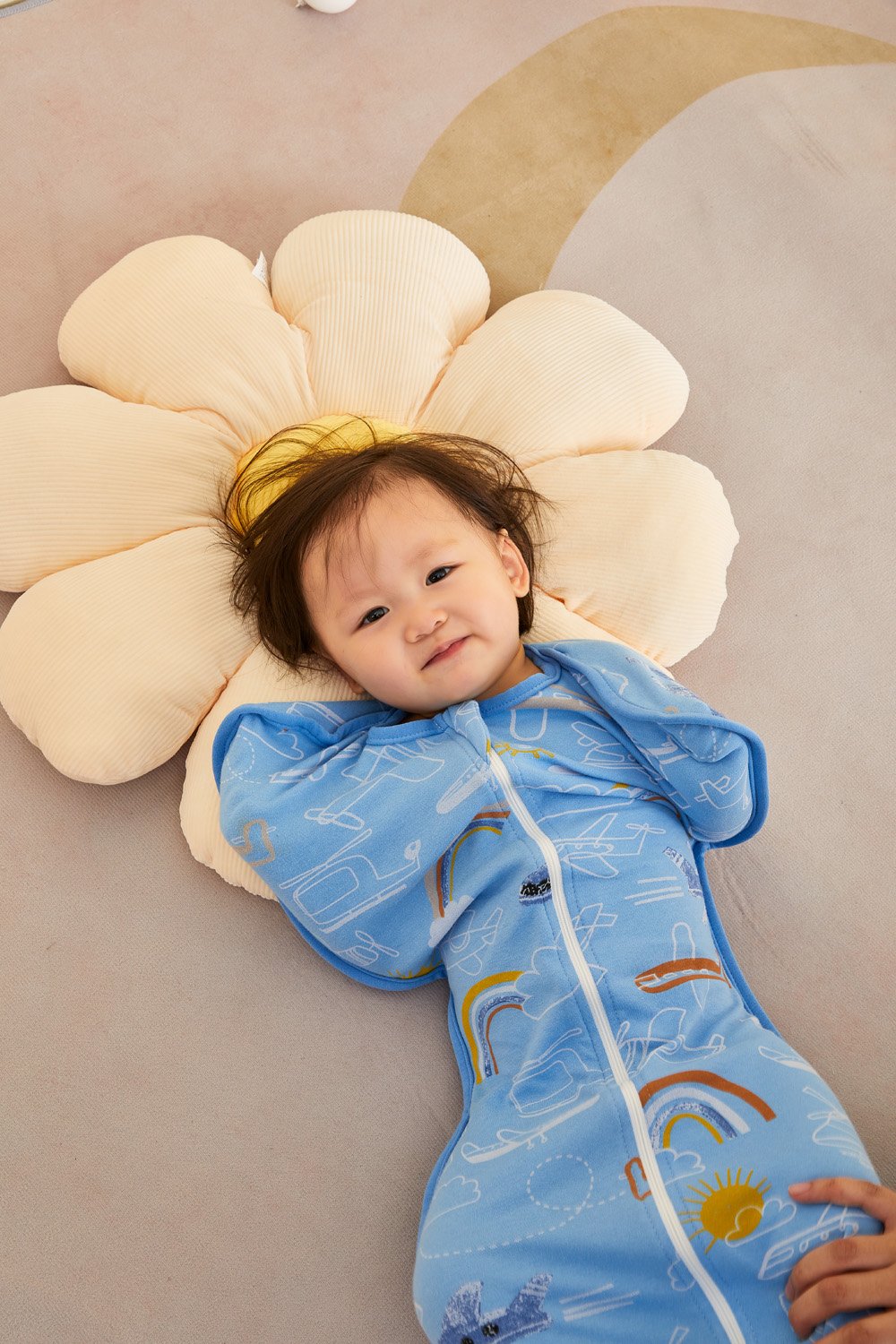 Baby Transitional Swaddle Sack w Arms Up 2-Way Zipper Aeroplane - Little Kooma
