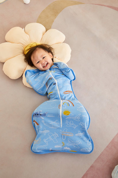 Baby Transitional Swaddle Sack w Arms Up 2-Way Zipper Aeroplane - Little Kooma