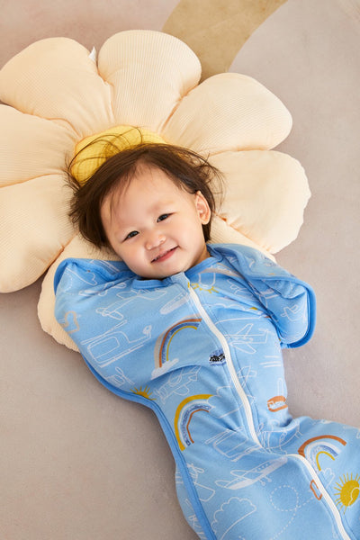 Baby Transitional Swaddle Sack w Arms Up 2-Way Zipper Aeroplane - Little Kooma