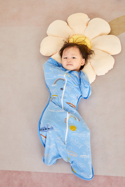Baby Transitional Swaddle Sack w Arms Up 2-Way Zipper Aeroplane - Little Kooma