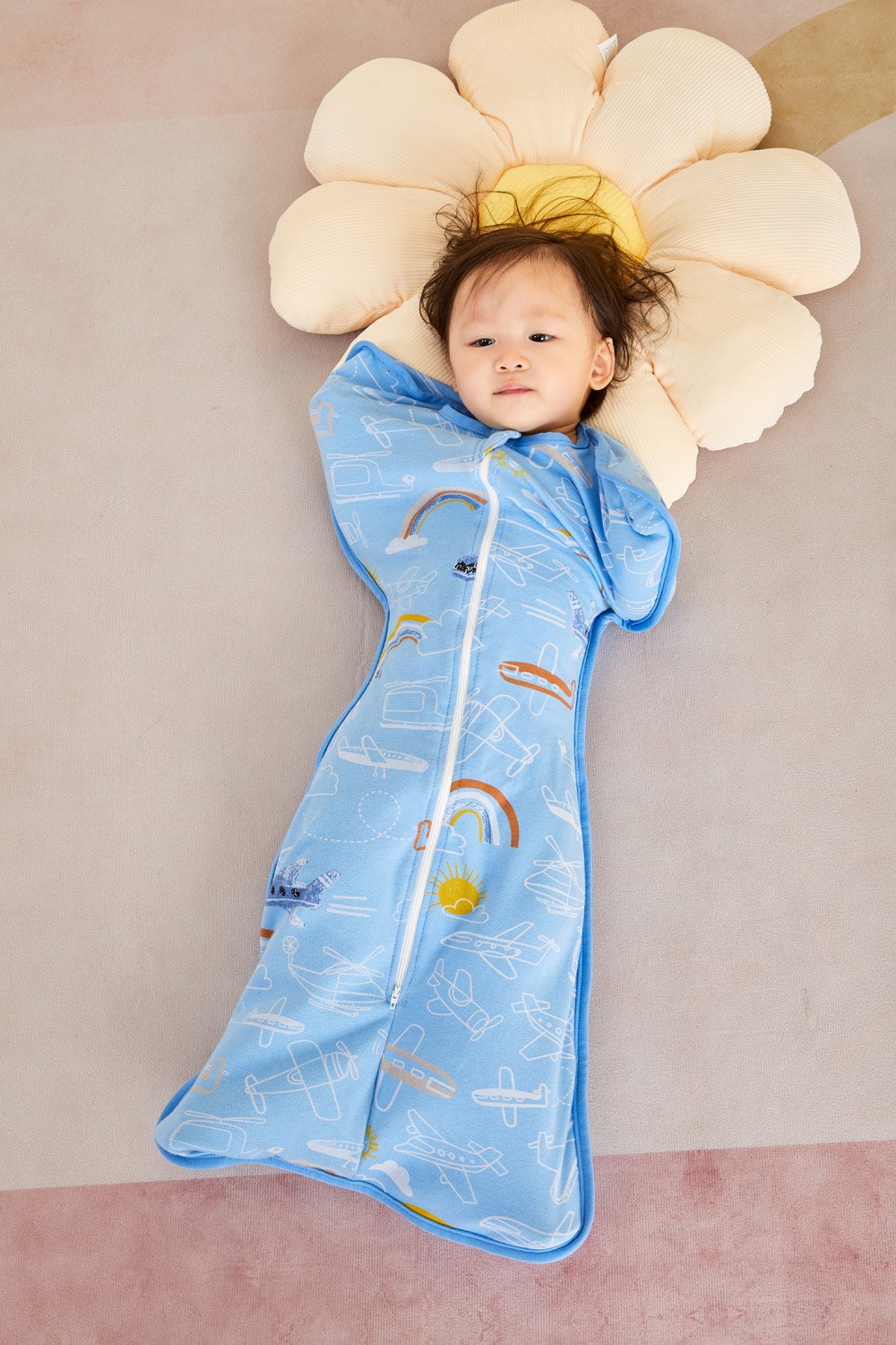 Baby Transitional Swaddle Sack w Arms Up 2-Way Zipper Aeroplane - Little Kooma