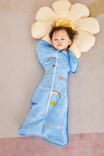 Baby Transitional Swaddle Sack w Arms Up 2-Way Zipper Aeroplane - Little Kooma