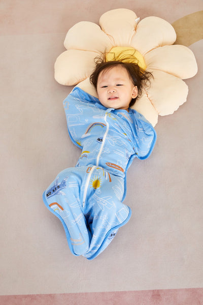 Baby Transitional Swaddle Sack w Arms Up 2-Way Zipper Aeroplane - Little Kooma