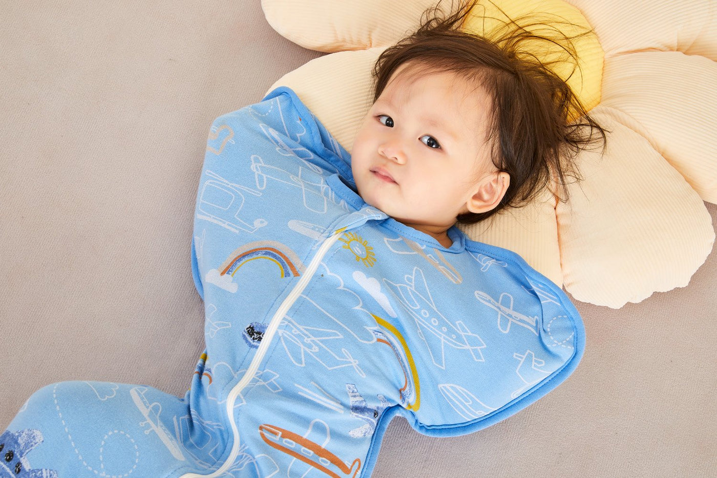 Baby Transitional Swaddle Sack w Arms Up 2-Way Zipper Aeroplane - Little Kooma