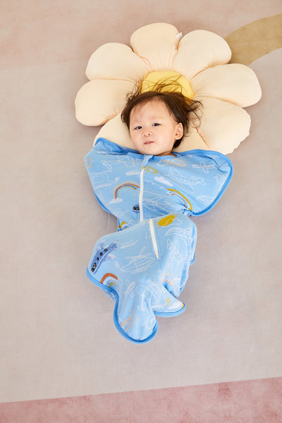 Baby Transitional Swaddle Sack w Arms Up 2-Way Zipper Aeroplane - Little Kooma