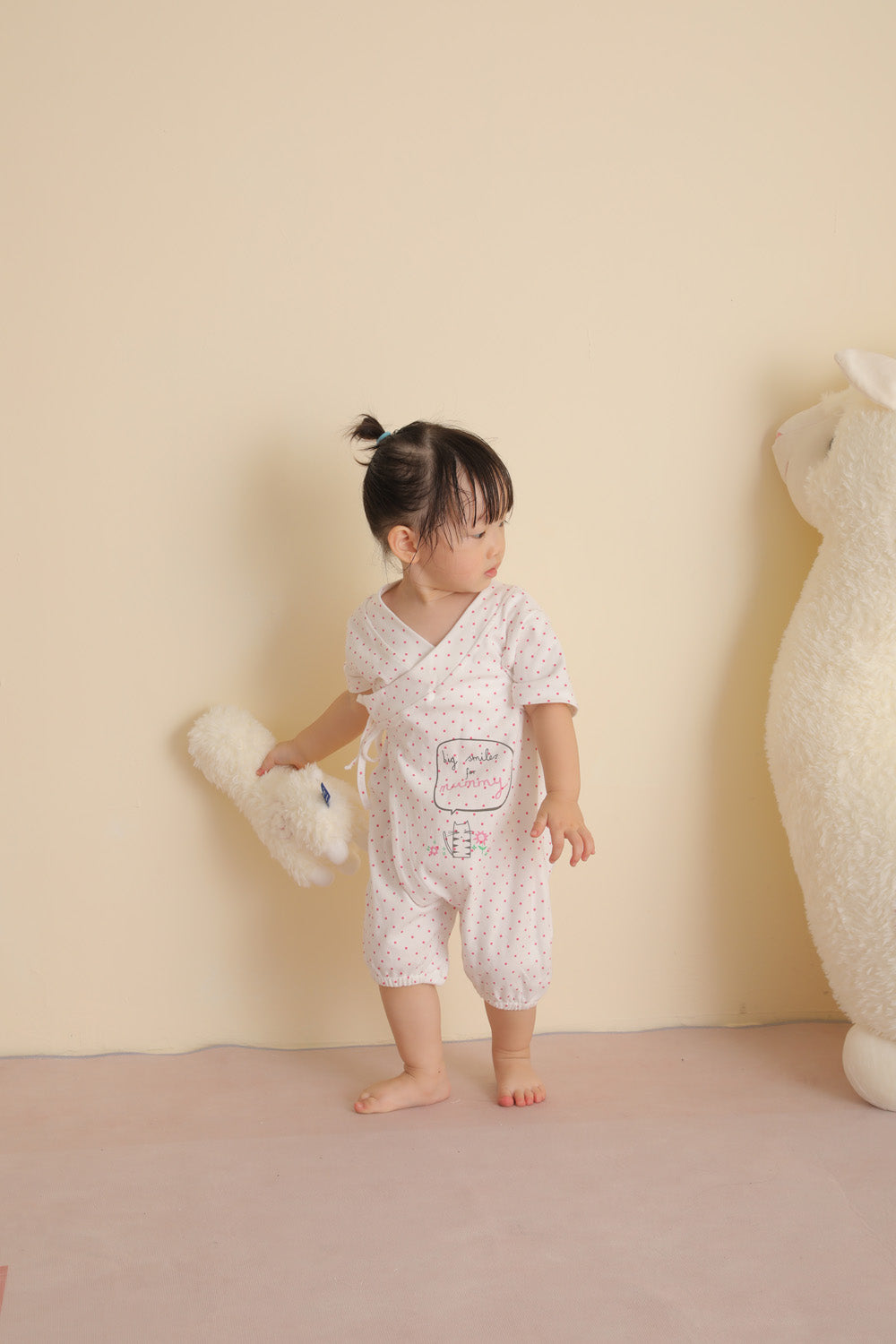 Baby Girl Kimono Romper White w Pink Dots Big Smiles for Mummy - Little Kooma