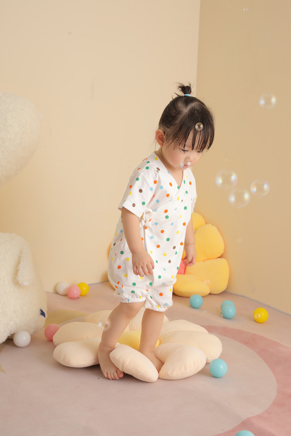 Baby Kimono Romper Colorful Polka Dots - Little Kooma