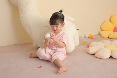 Baby Girl Kimono Romper Pink w White Dots Bear Hugs for Daddy - Little Kooma