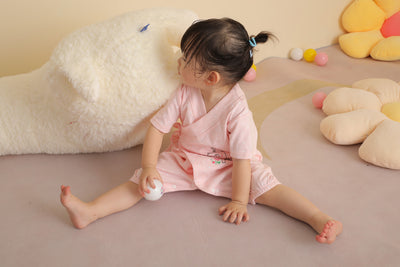 Baby Girl Kimono Romper Pink w White Dots Bear Hugs for Daddy - Little Kooma