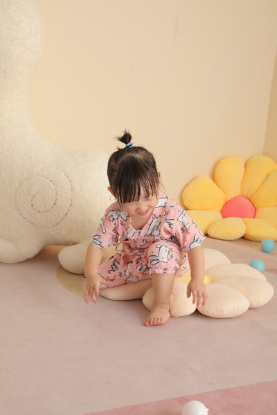 Baby Kimono Romper Peach w Bunnies - Little Kooma
