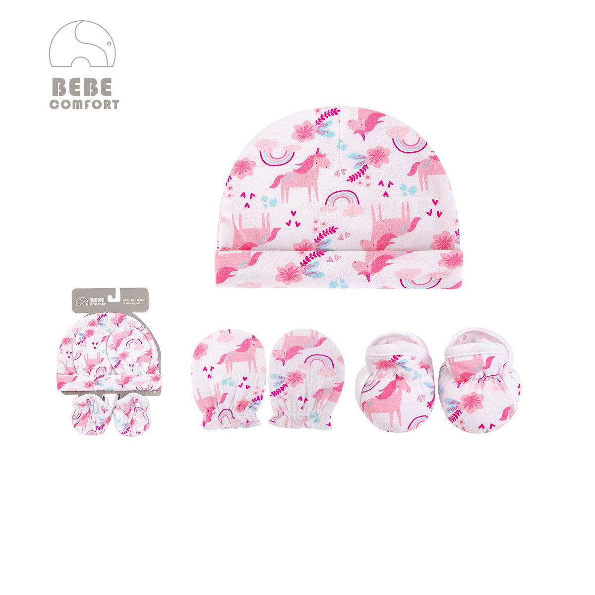 Copy of Bebe Comfort Hats n Scratch Mittens n Booties 5 Pcs Set Unicorn BC73134 - Little Kooma