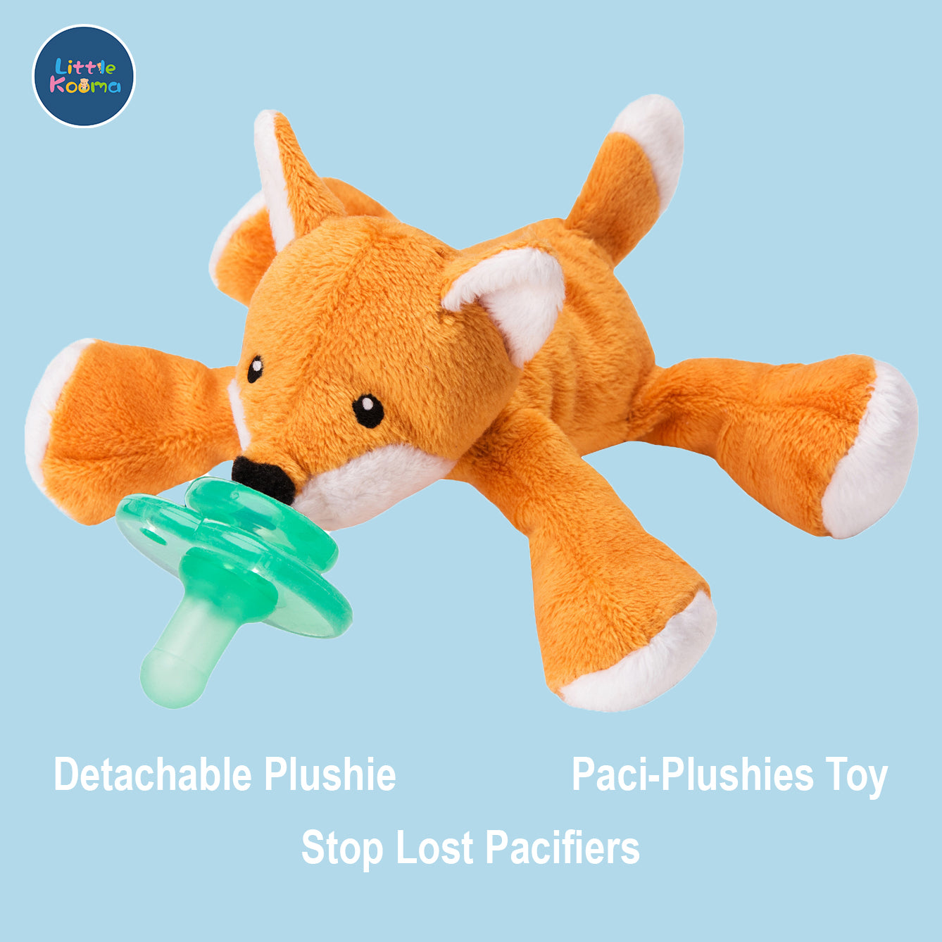Nookums Paci-Plushies Shakies - Fox Pacifier Holder - Plush Toy Includes Detachable Pacifier - Little Kooma