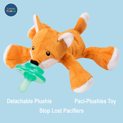 Nookums Paci-Plushies Shakies - Fox Pacifier Holder - Plush Toy Includes Detachable Pacifier - Little Kooma