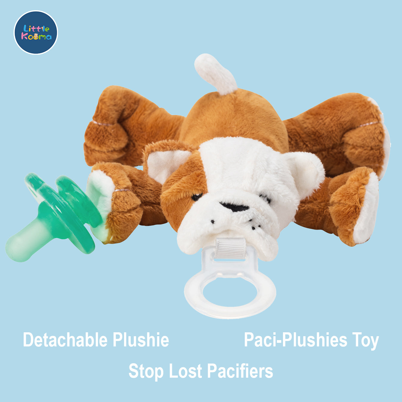 Nookums Paci-Plushies Shakies - Bull Dog Pacifier Holder - Plush Toy Includes Detachable Pacifier - Little Kooma